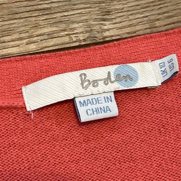 Boden 100% Cashmere Cardigan Sweater SZ 6 Pink Button Up V Neck - Picture 7 of 10